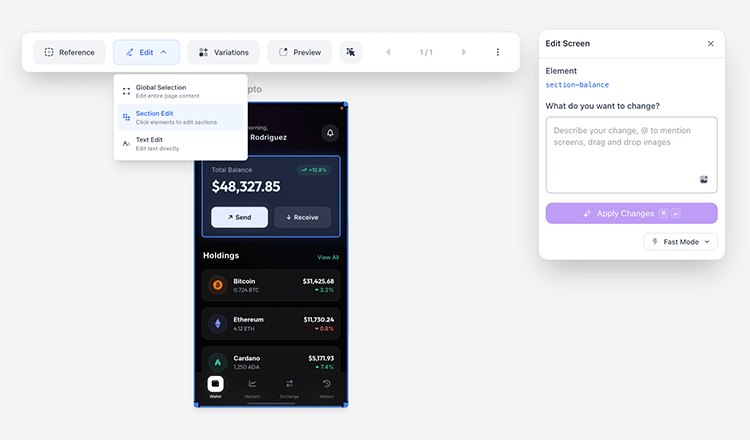 Customizing mobile app mockups with AI tool