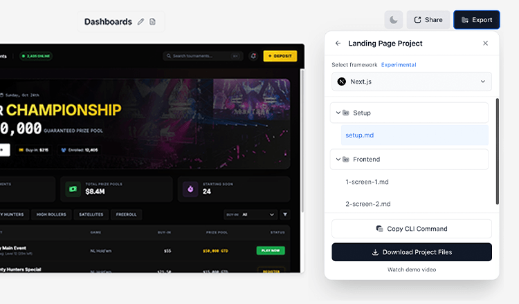 Exporting SaaS website designs to production-ready code