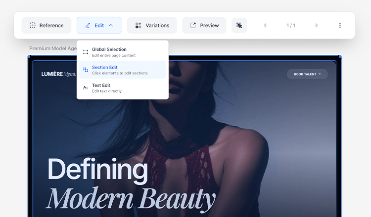 Customizing wireframe designs with AI generator